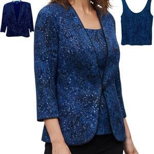 ONYX Nite 90's Blazer & Tank/Top Set Sapphire Blue Glitter Metallic Made/USA S